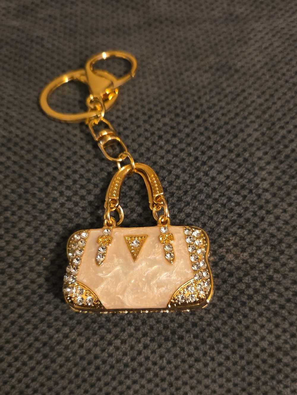 Gold-Tone Pink Crystal Handbag Keychain - Women Accessories